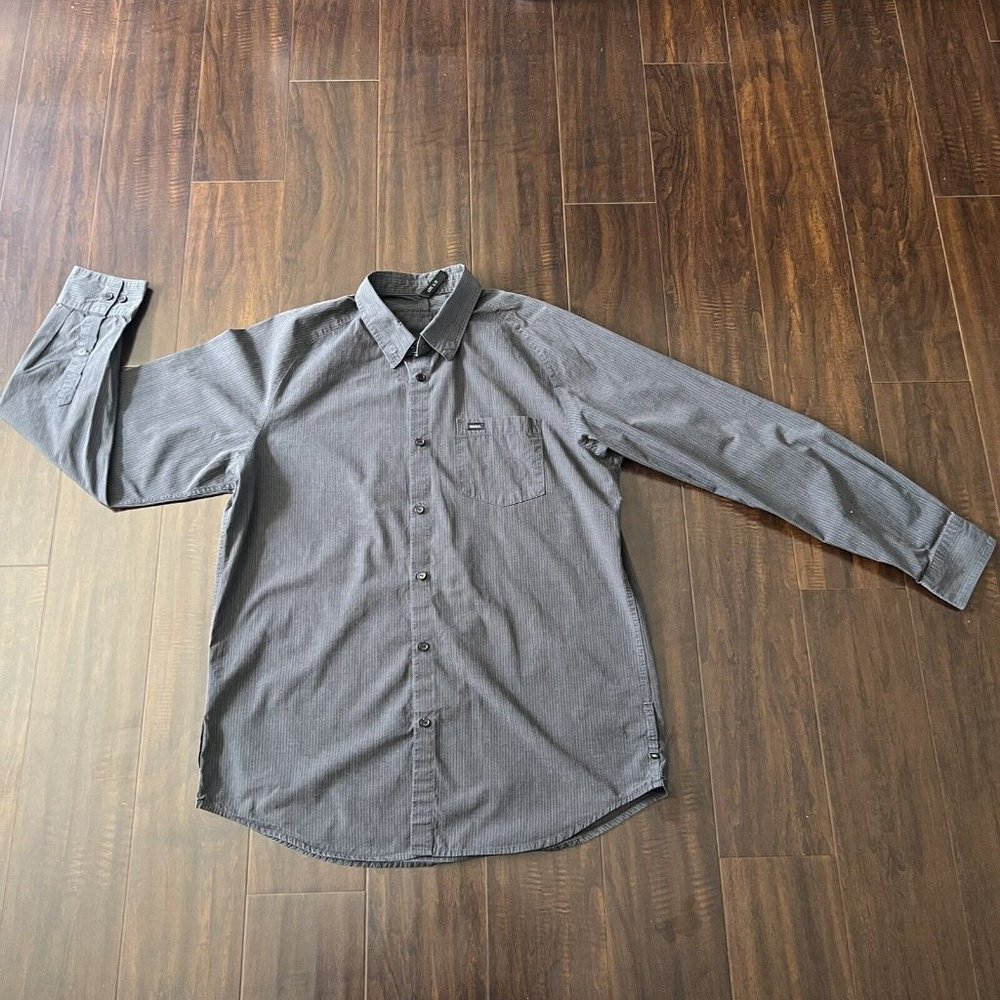 RVCA Mens XL Dark Gray Striped Raglan Long Sleeve Button down Shirt